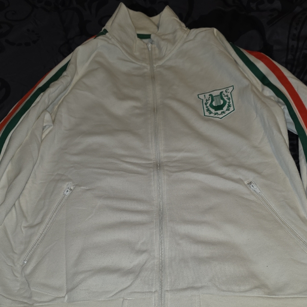 Old Navy Cream Track Jacket with Green and Orange Stripes